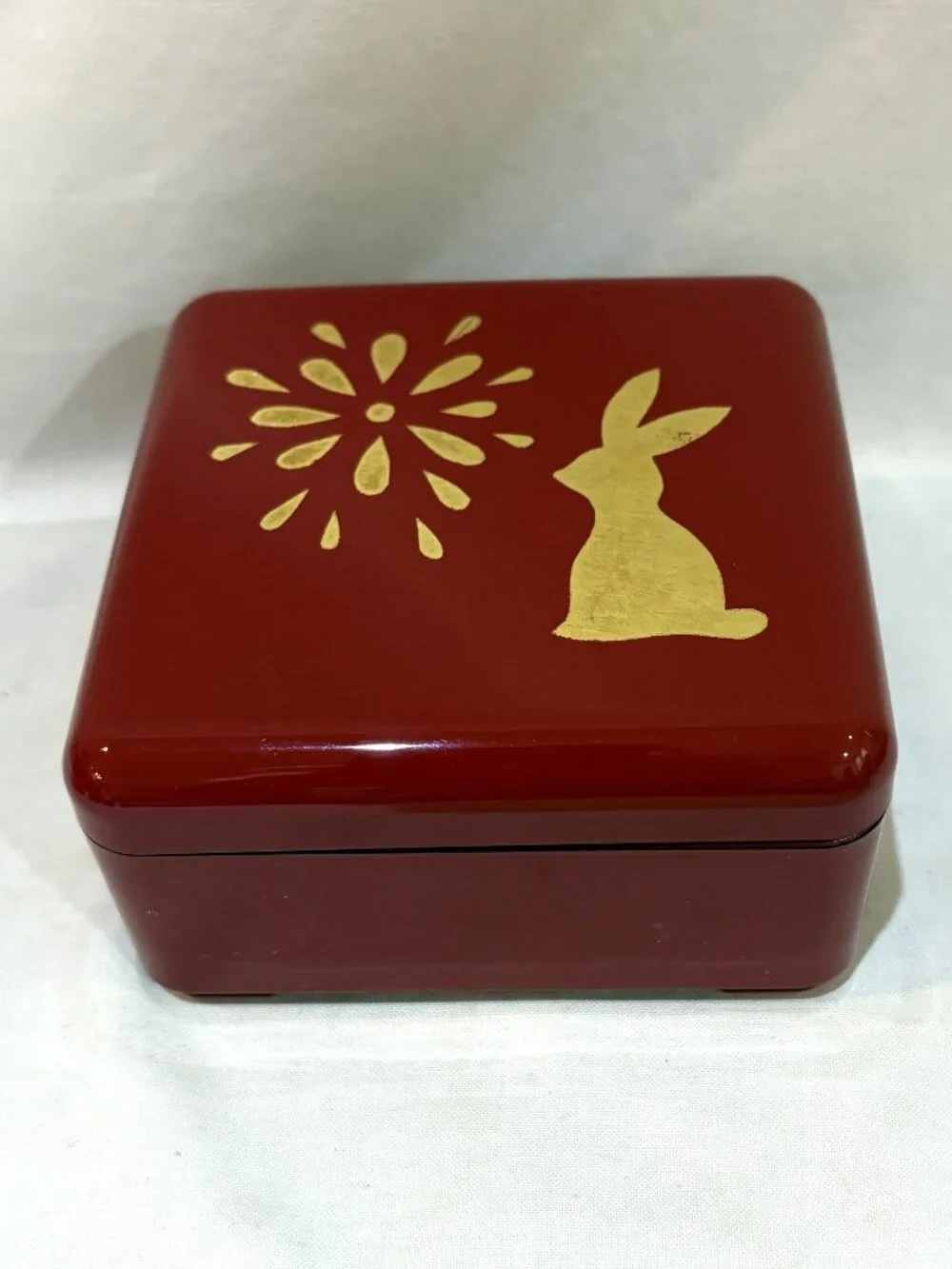 Plastic Faux Lacquer Trinket Box Jewelry Box Firework and Rabbit